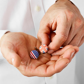 Cufflinks inspired by the union jack flag and the american stars and stripes flag
