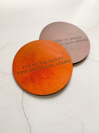 Leather anniversary leather coasters
