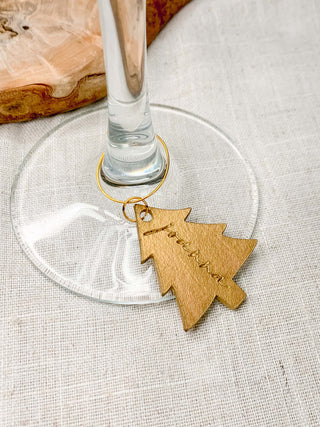 personalised leather christmas tree wine glass charm