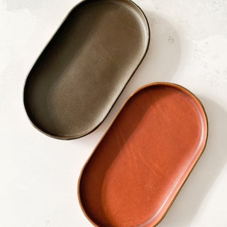 pill shape leather tray made by Parkin & Lewis