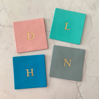 Initial Square Leather Coasters