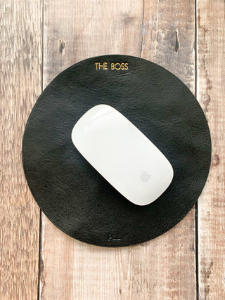 Handmade Black Leather mouse mat, mouse pad. Perfect gift for the home office. Excellent gift for him.