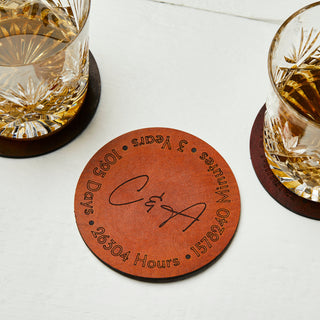 Block font Third Anniversary Leather Coaster with Personalised Initials