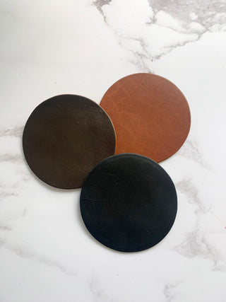 Blank Black Leather Circle Coasters, Handmade Real Leather Coaster Set, Anniversary Gift, Circle Coasters,