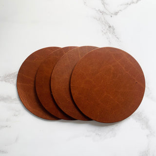 Blank Dark Tan Leather Circle Coasters, Handmade Real Leather Coaster Set, Anniversary Gift, Circle Coasters,