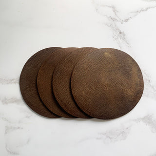Blank Vintage Brown Leather Circle Coasters, Handmade Real Leather Coaster Set, Anniversary Gift, Circle Coasters,