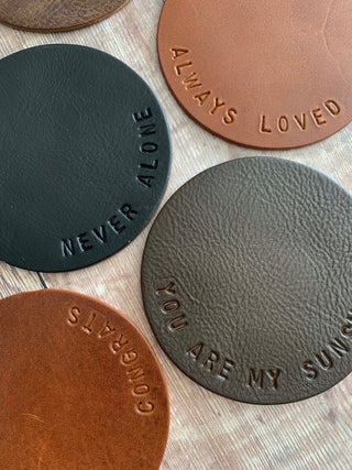 Classic Hand Stamped Leather Coasters - Gifts for the home, new home gifts, Father's day gift, personalised home office gift