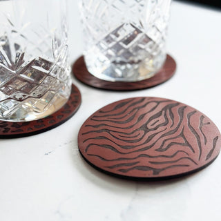 Set of 4 Black Animal Print Leather Coasters, Leather Anniversary gift.