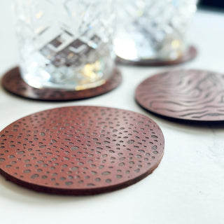 Dalmation print leather coasters.