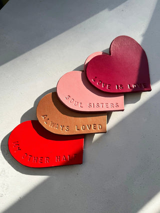 Personalised Leather Love Friendship Heart Coaster, perfect mother's day gift.