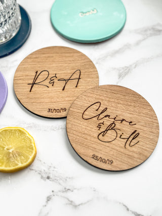 5th Anniversary Wooden Personalised Coaster, perfect gift for couples, wedding anniversary gift.
