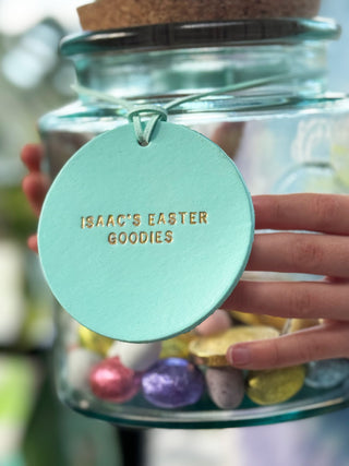 Personalised Leather Easter Jar Label For Kids, Children Easter Basket Tag.