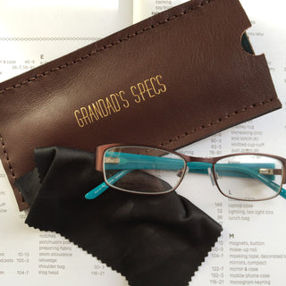 personalised chocolate brown leather glasses case
